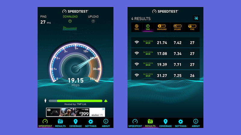 Ookla Speedtest. Image: Screenshots